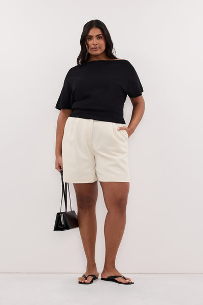 Shanaya wearing SOLENE CREAM BERMUDA SHORT
