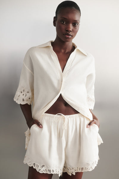 Ayen wearing ZARIA OFF WHITE SHORT