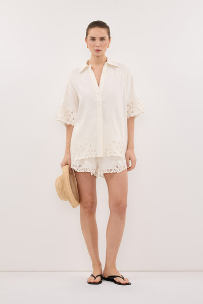 Stas wearing ZARIA OFF WHITE SHORT