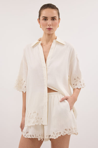 Stas wearing ZARIA OFF WHITE SHORT