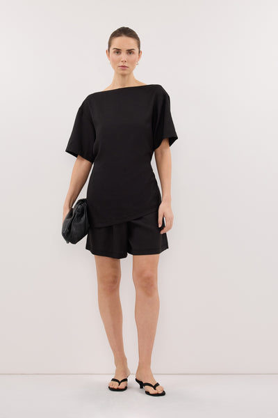 Stas wearing CALIA BLACK DRAWSTRING BERMUDA SHORT
