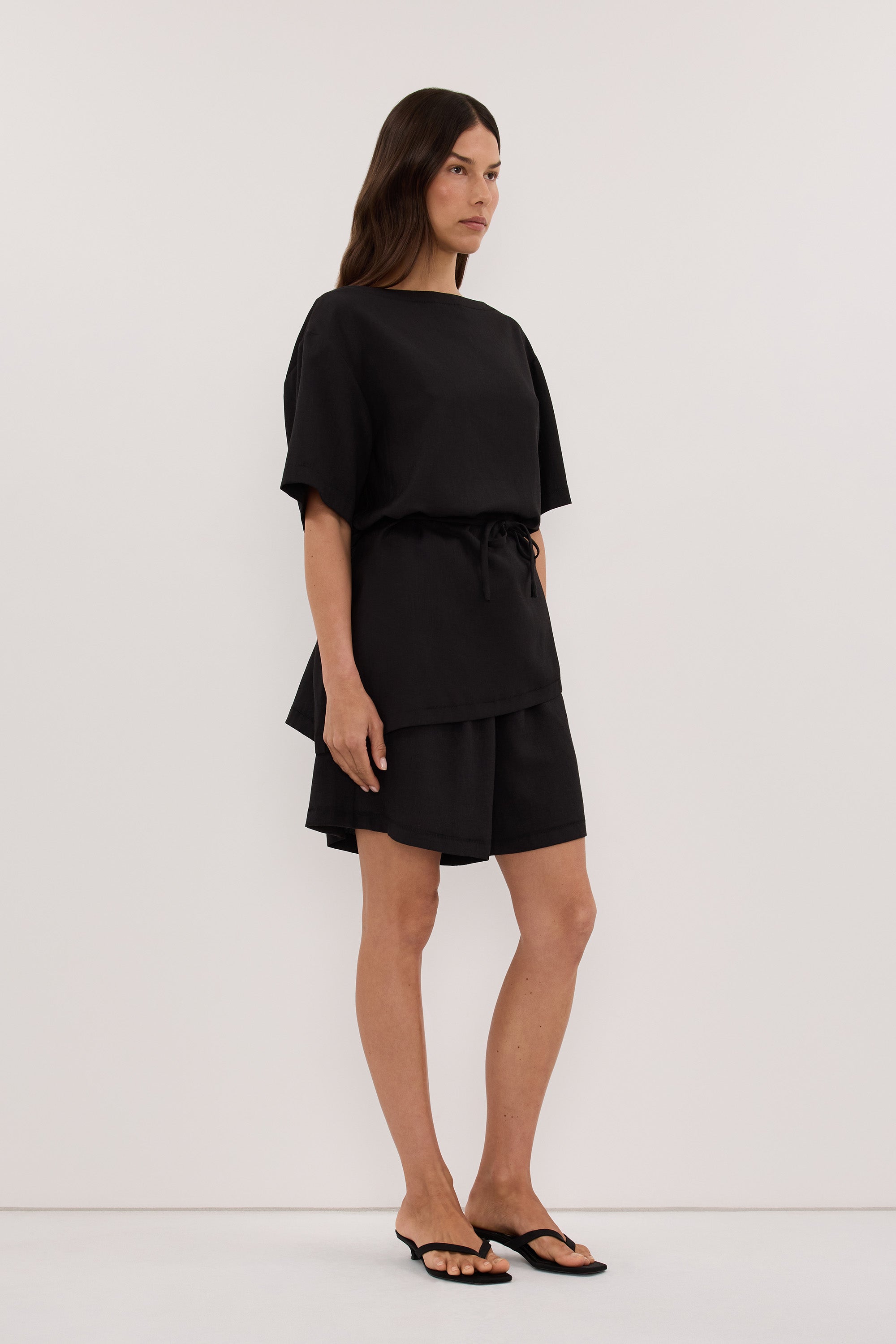 CALIA BLACK DRAWSTRING BERMUDA SHORT
