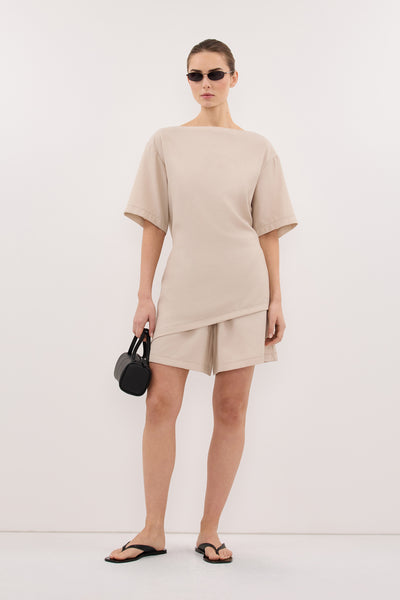 Stas wearing CALIA BONE DRAWSTRING BERMUDA SHORT