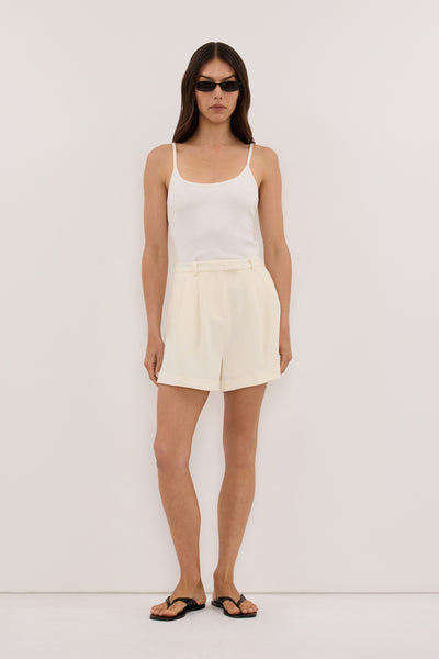 Helena  wearing EMORY CREAM TAILORED SHORT