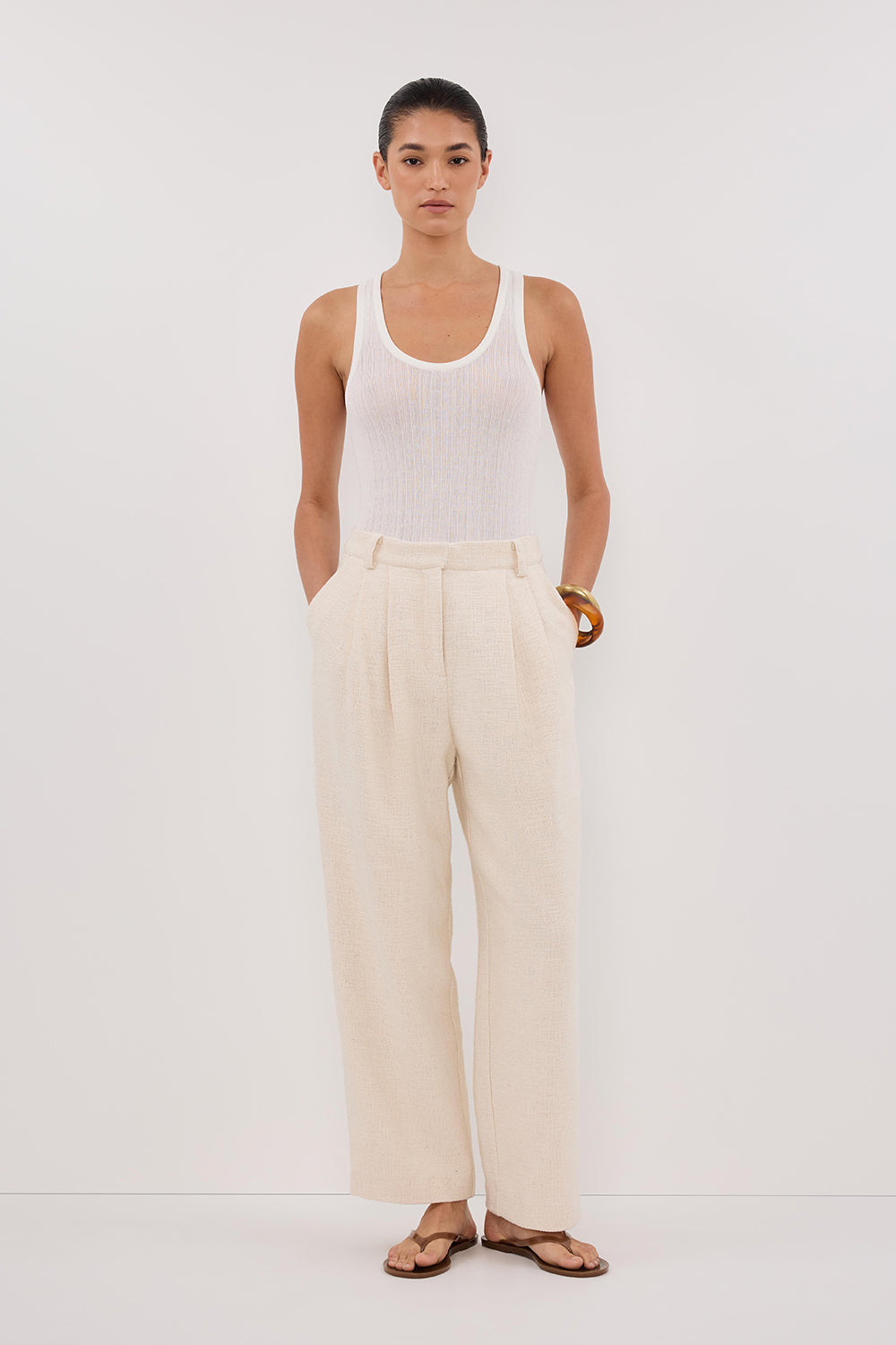 NIA NATURAL OPEN WEAVE PANT