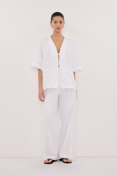 Aude wearing LELA WHITE LINEN PANT