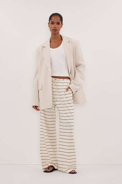 Kristen wearing ESME OFF WHITE STRIPE PANT