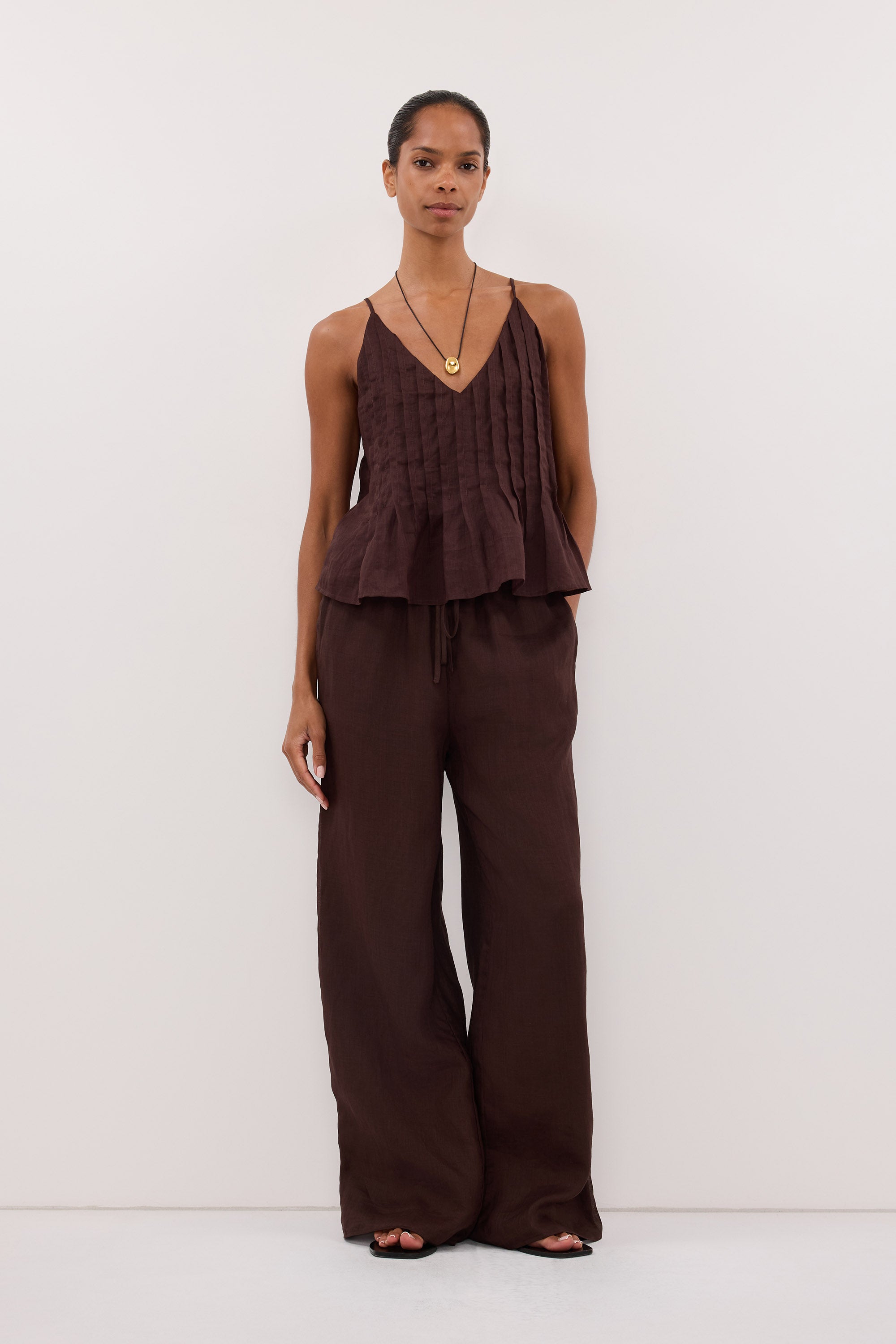 GINNY BURNT CHOC RAMIE PANT