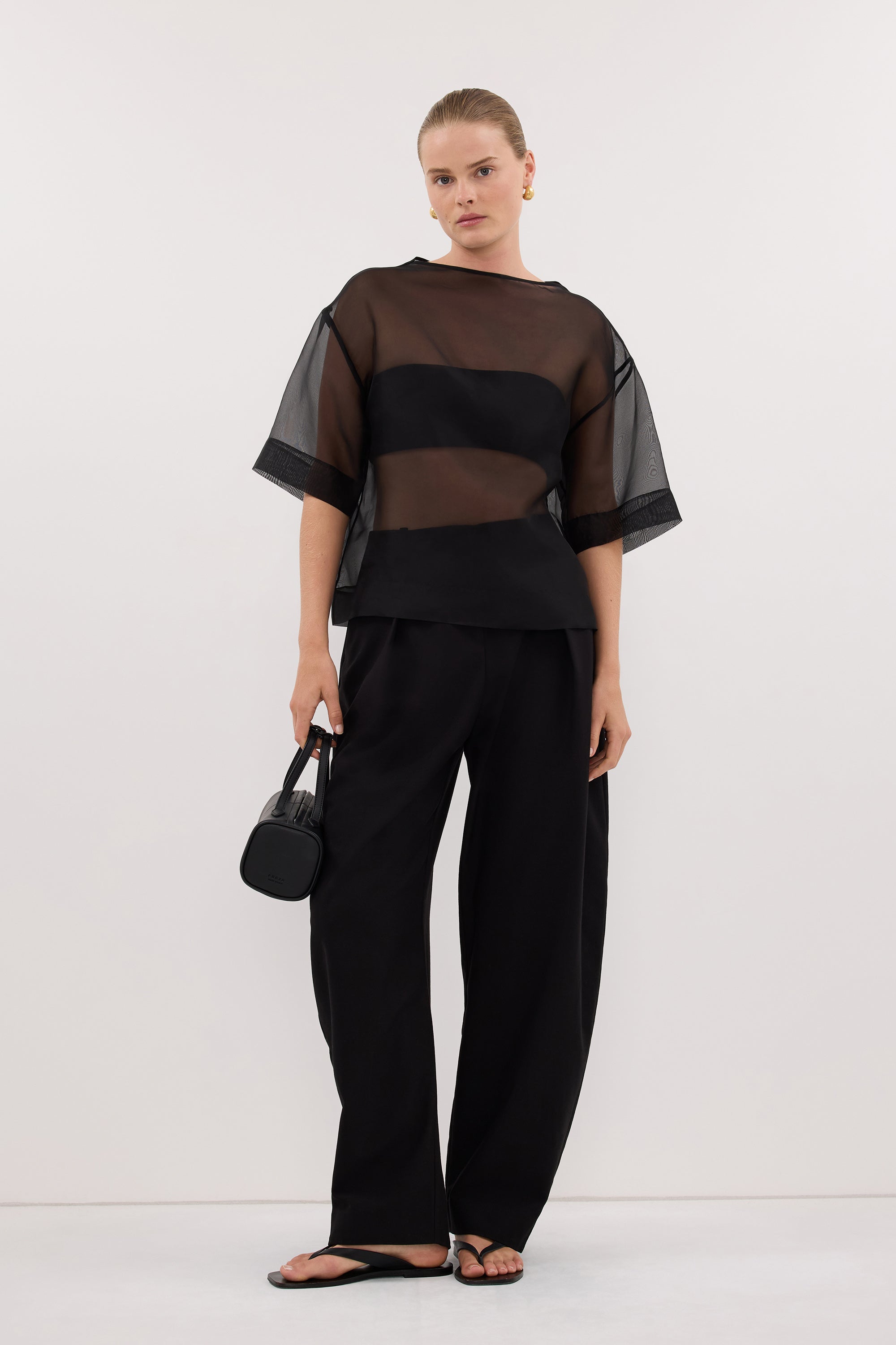ROMY BLACK BARREL LEG TAILORED PANT