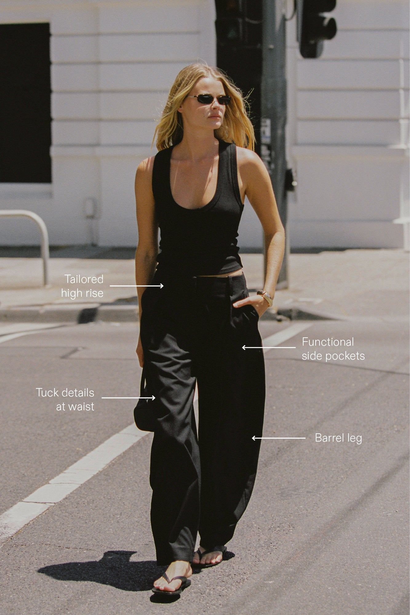 ROMY BLACK BARREL LEG TAILORED PANT