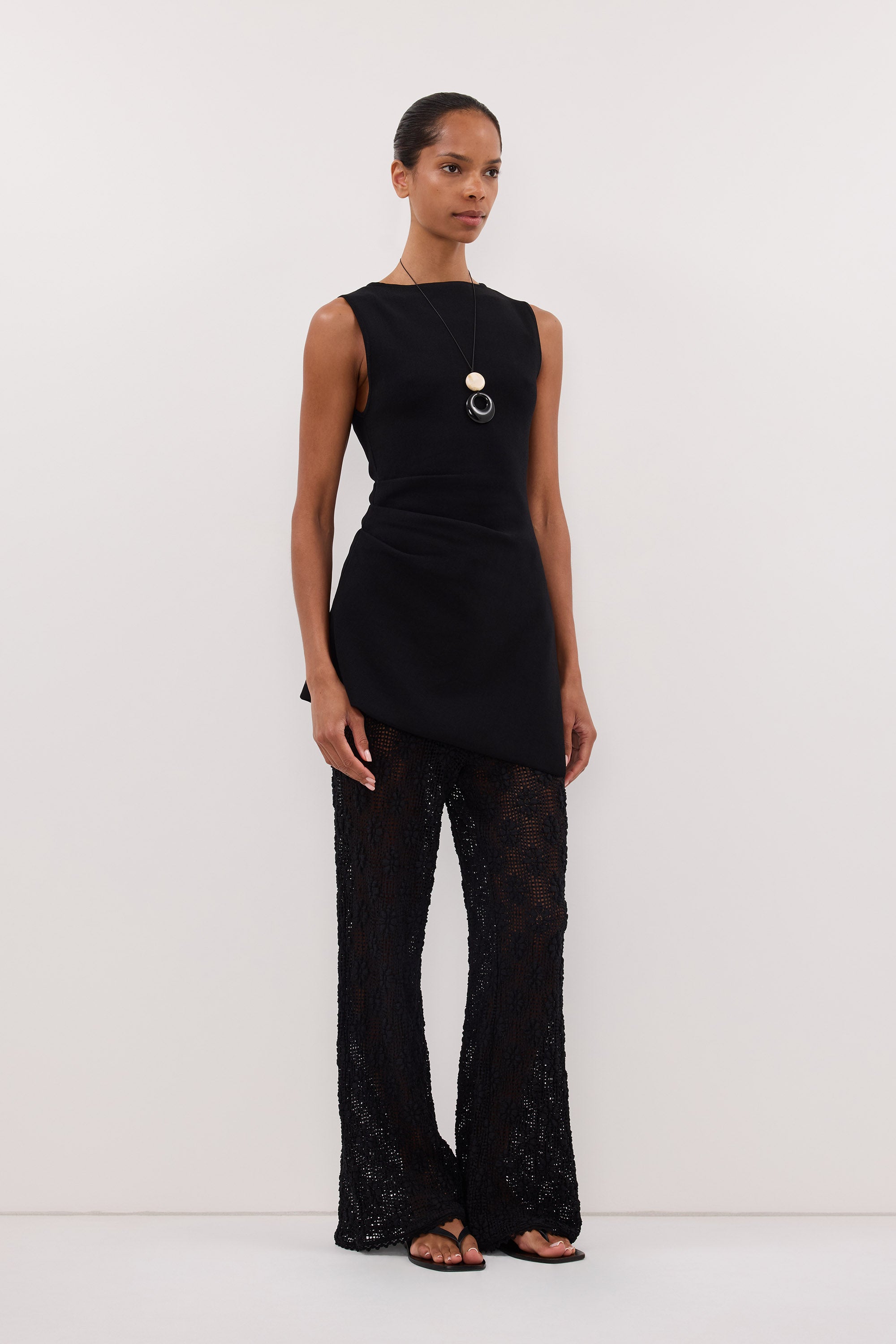 AGNES BLACK CROCHET WIDE LEG PANT