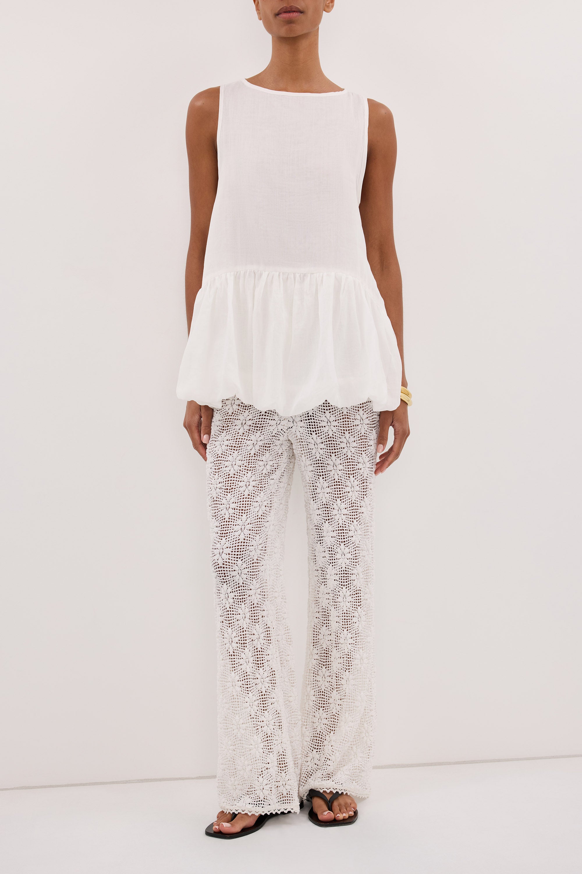 AGNES WHITE CROCHET WIDE LEG PANT