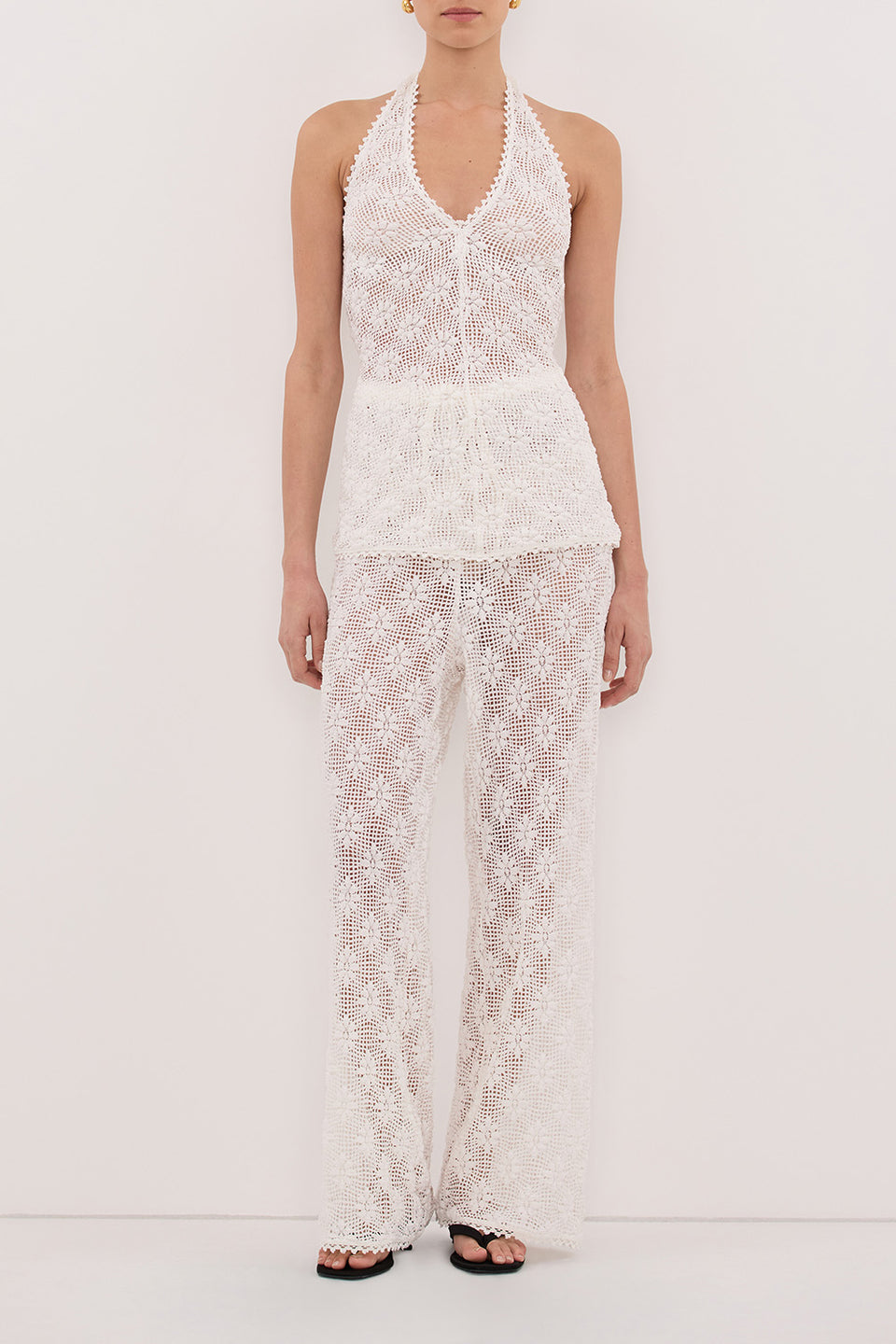 AGNES WHITE CROCHET WIDE LEG PANT