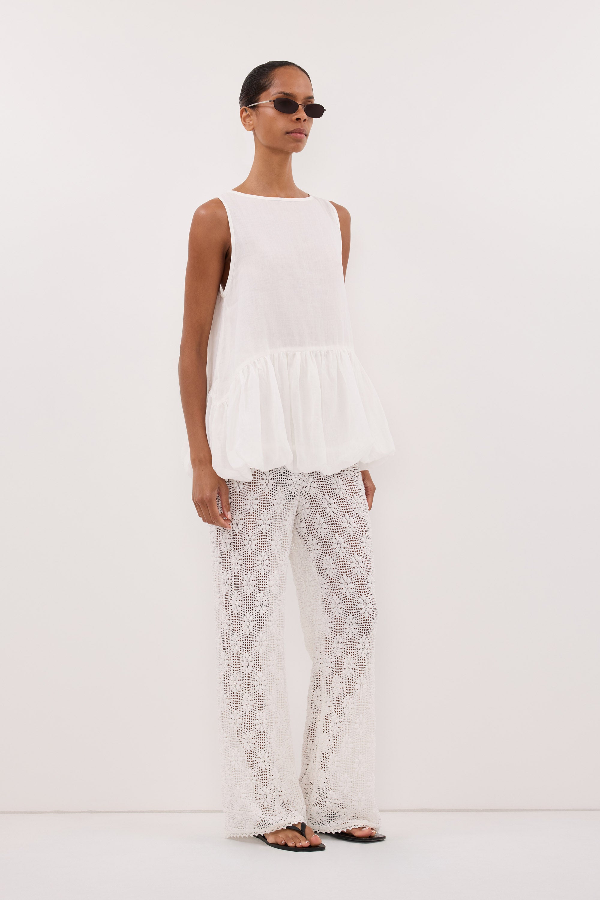 AGNES WHITE CROCHET WIDE LEG PANT