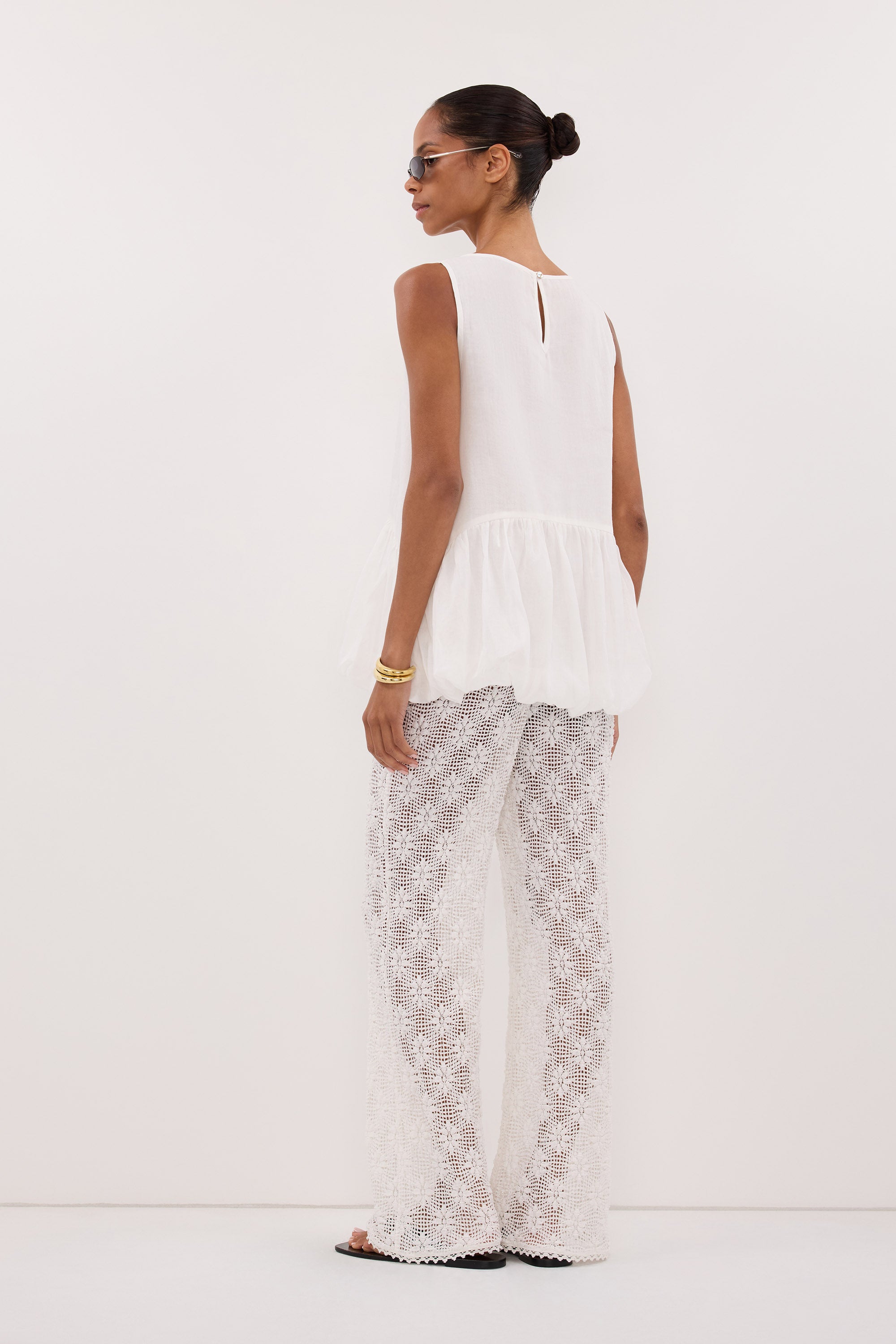 AGNES WHITE CROCHET WIDE LEG PANT
