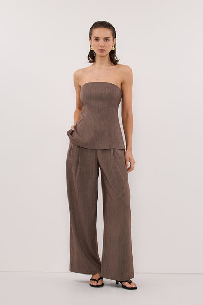 Stas wearing HAILEY CHOC STRIPE RELAXED PANT