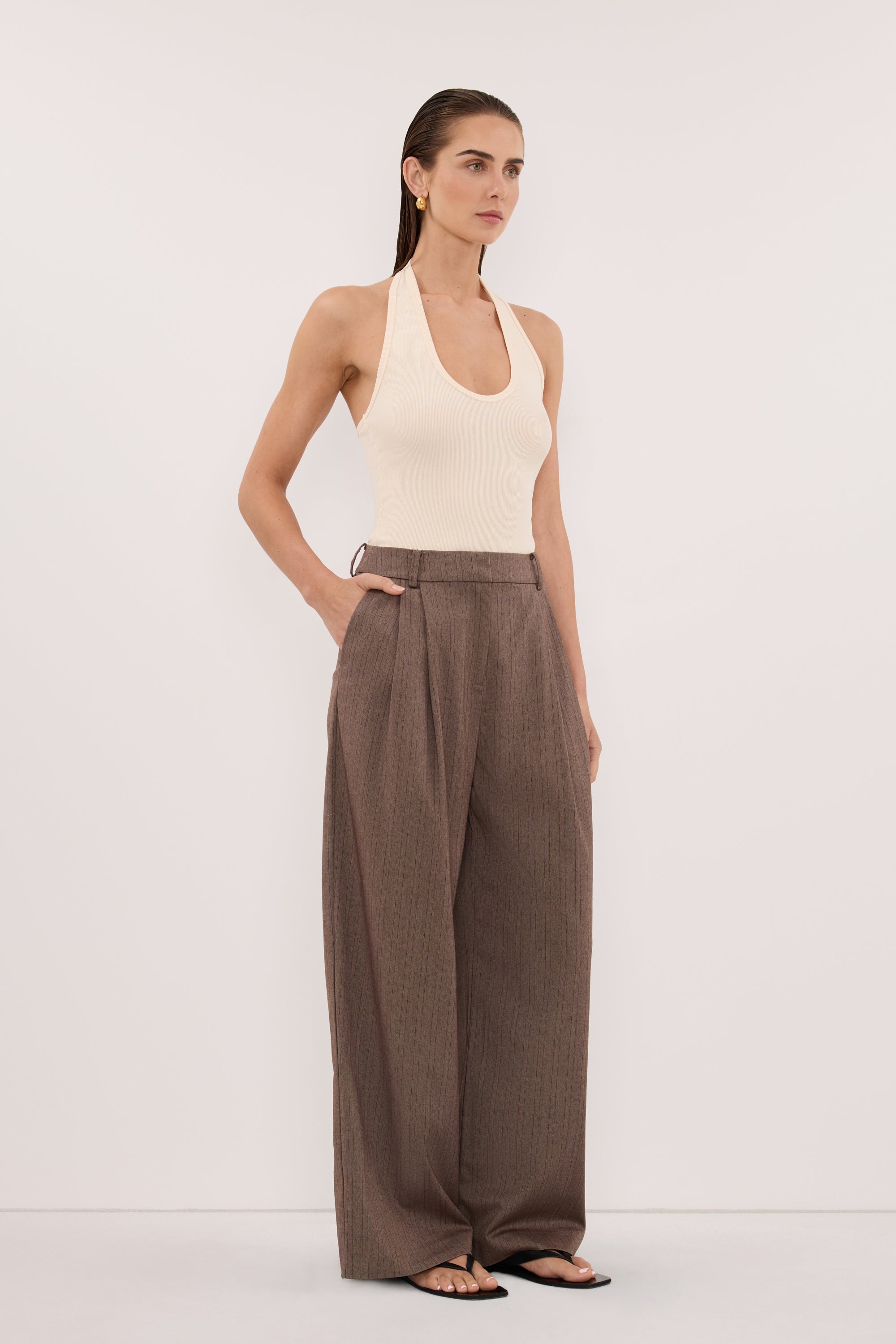 HAILEY CHOC STRIPE RELAXED PANT