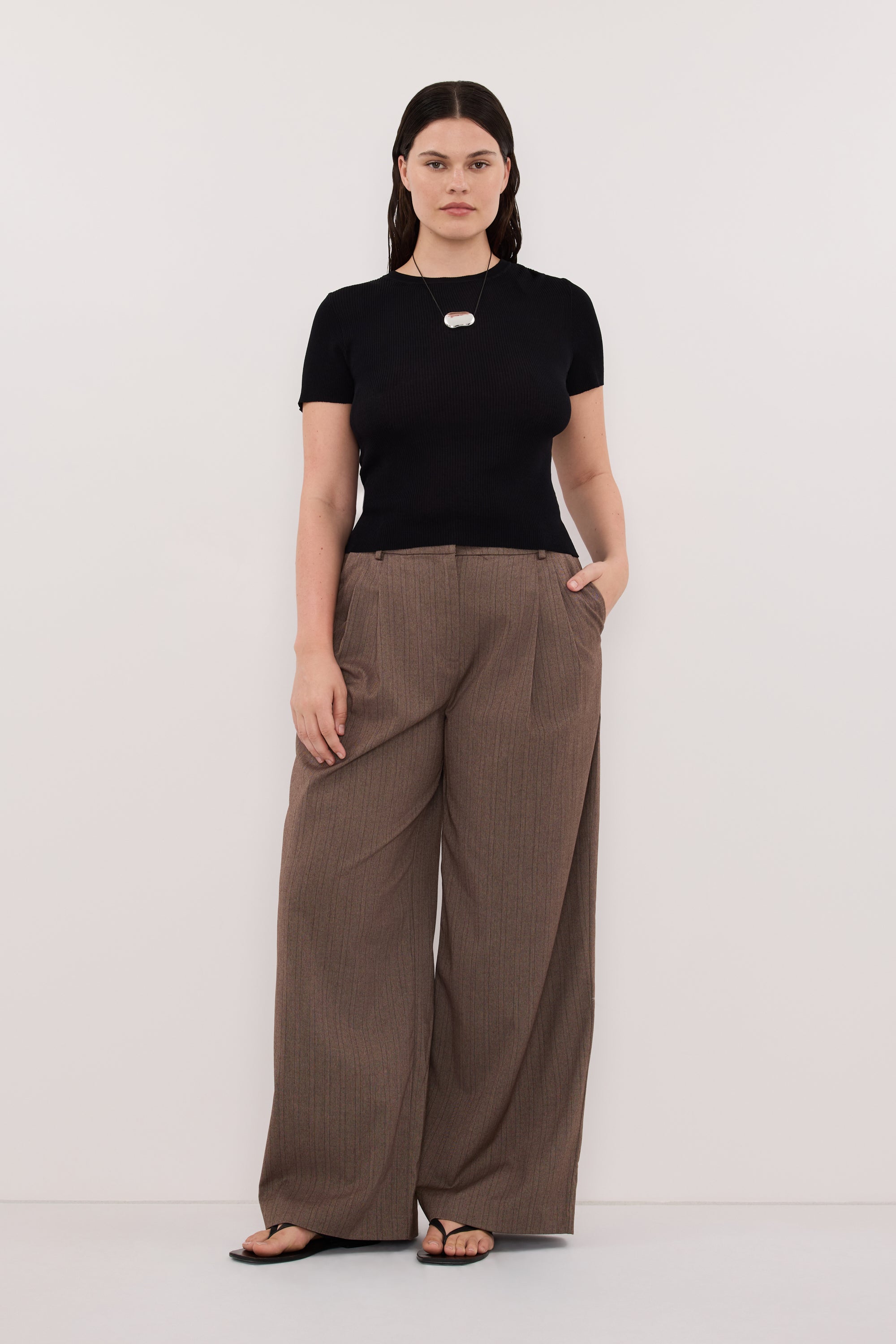 HAILEY CHOC STRIPE RELAXED PANT
