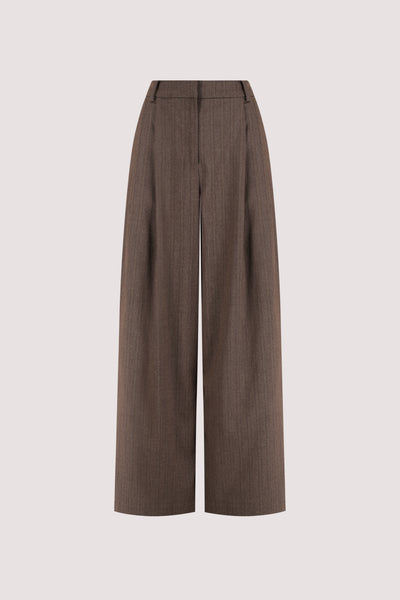 Stas wearing HAILEY CHOC STRIPE RELAXED PANT