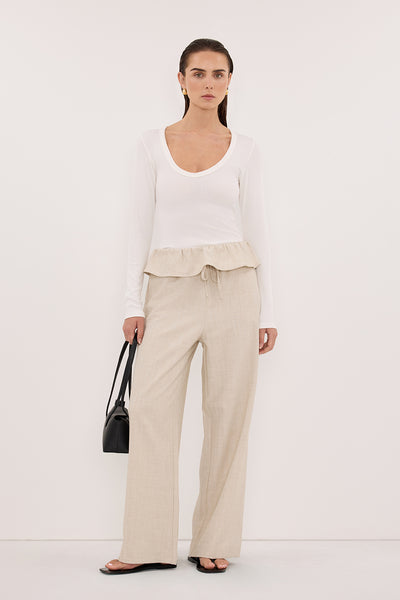 Stas wearing CYRUS NATURAL MARLE FISHERMAN PANT