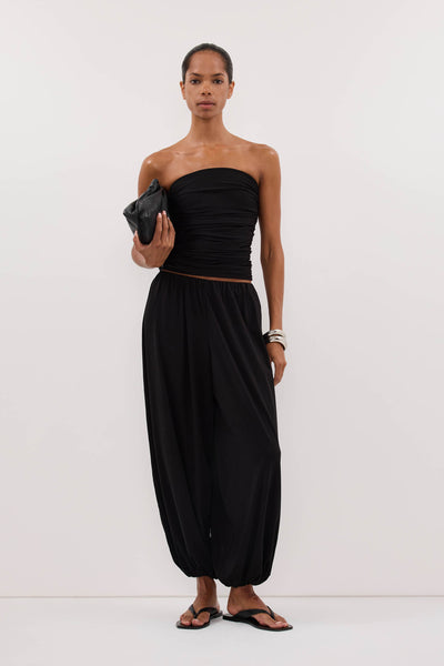 Kristen wearing SHARI BLACK MODAL BALLOON PANT