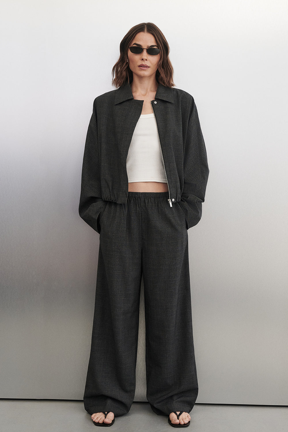 MARCO GREY PLAID ELASTIC PANT