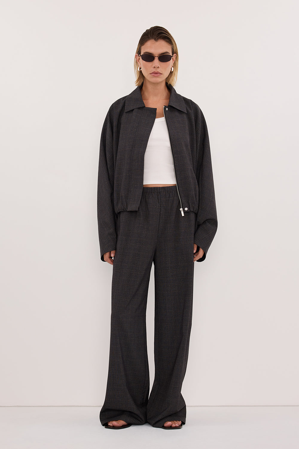 MARCO GREY PLAID ELASTIC PANT