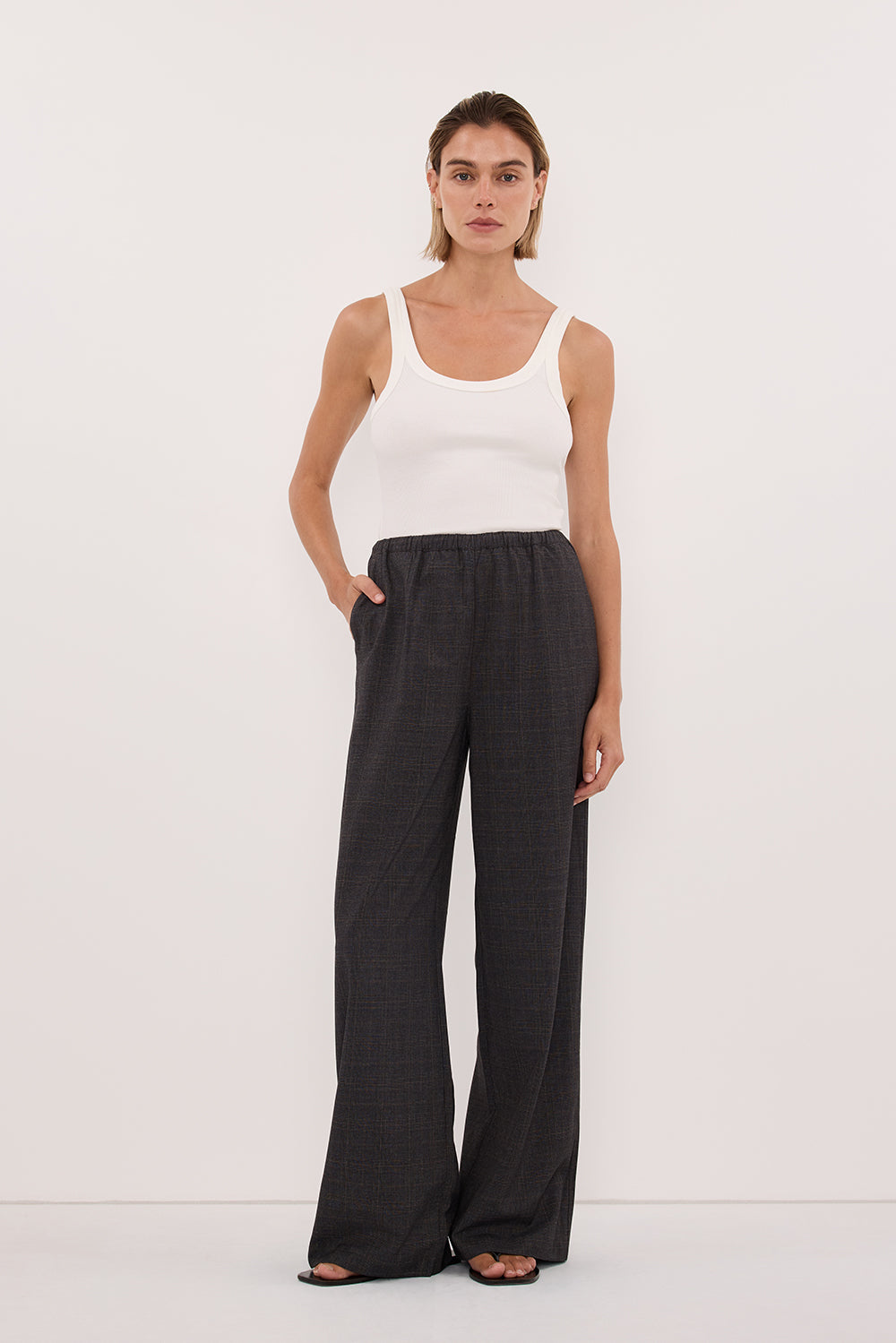 MARCO GREY PLAID ELASTIC PANT