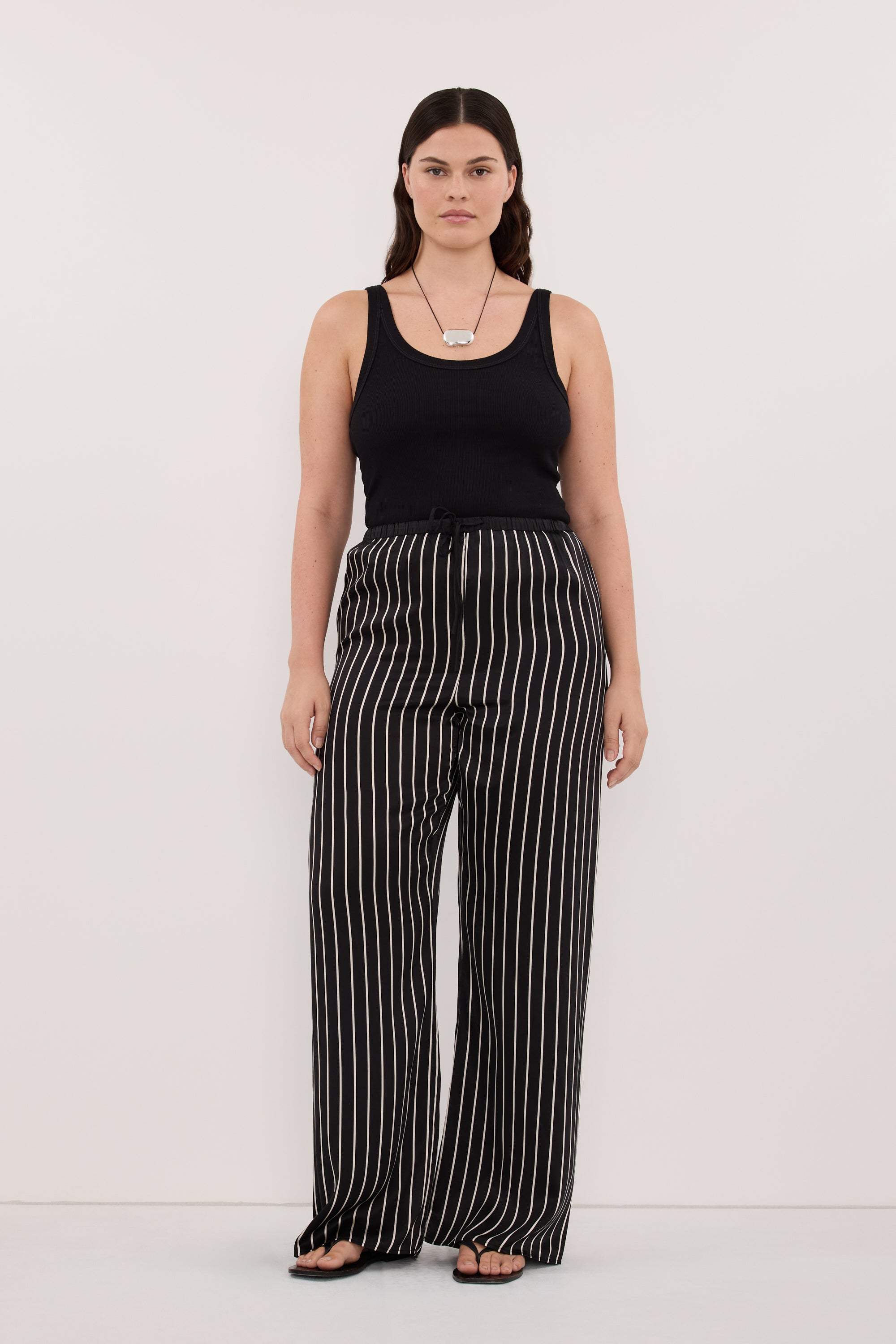 ADRIENNE BLACK STRIPE SILK PANT