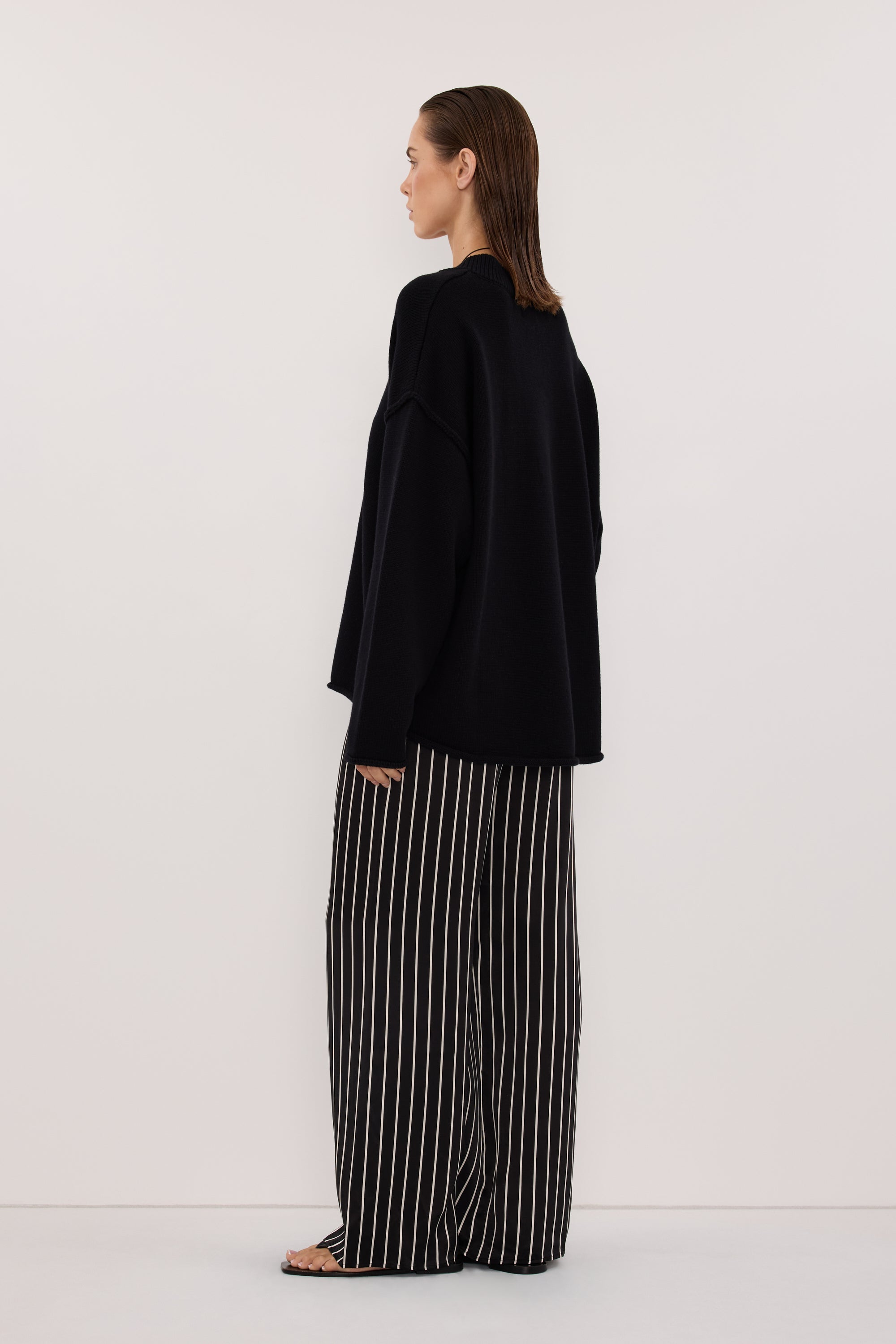 ADRIENNE BLACK STRIPE SILK PANT