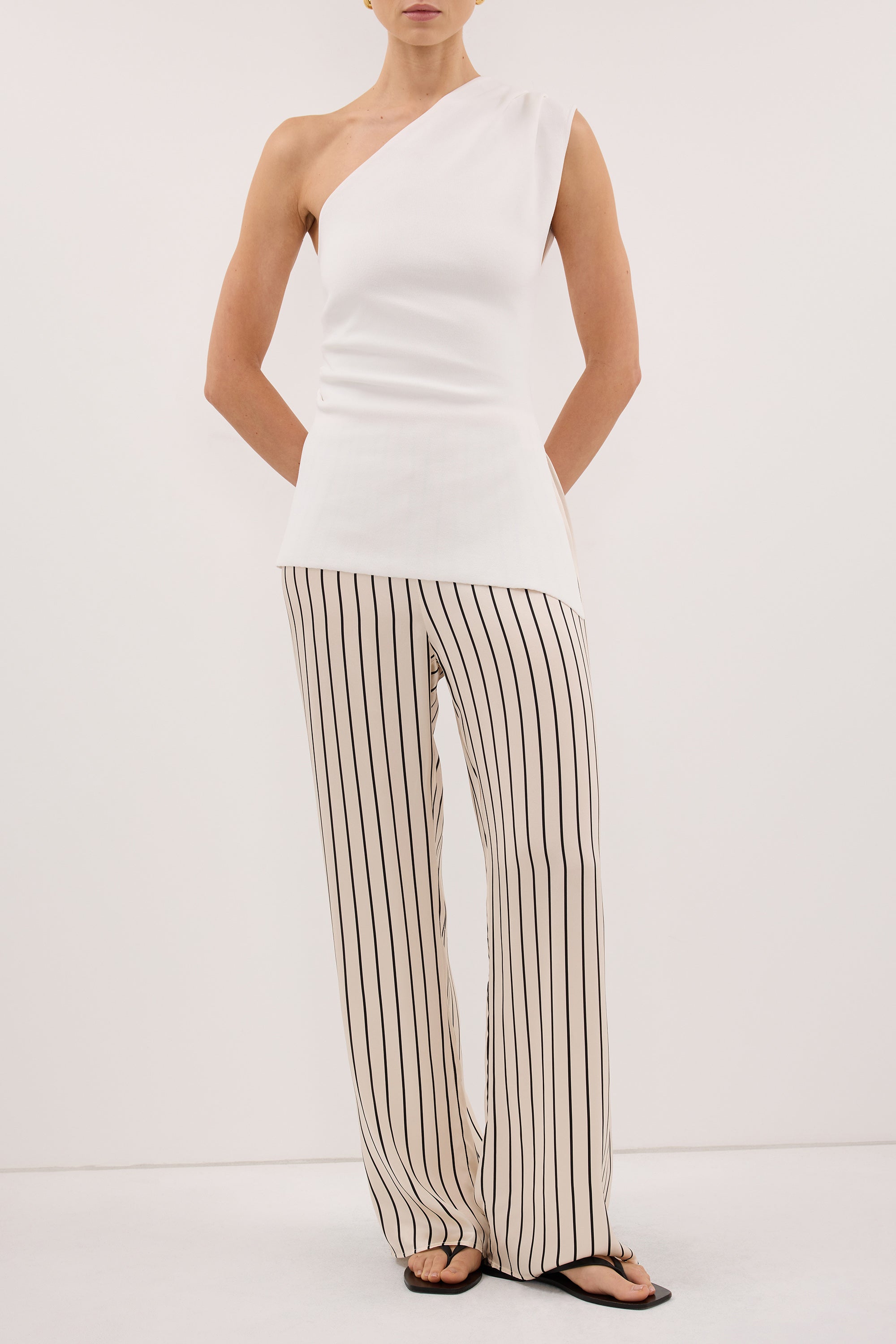 ADRIENNE CREAM STRIPE SILK PANT