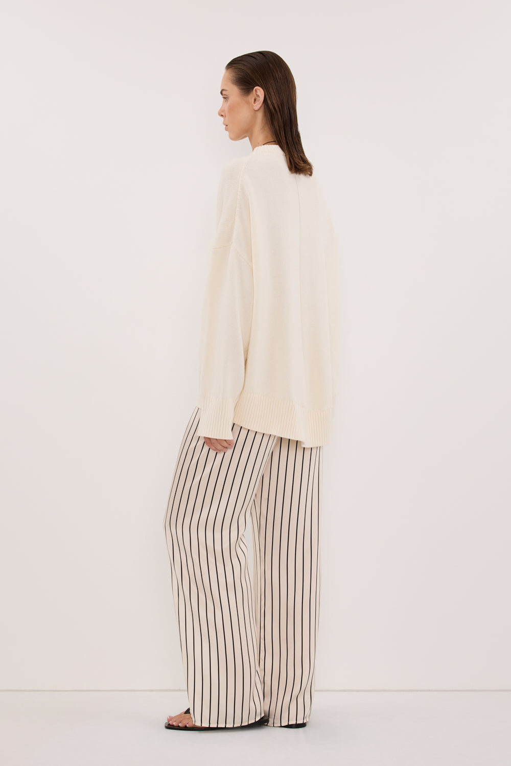 ADRIENNE CREAM STRIPE SILK PANT