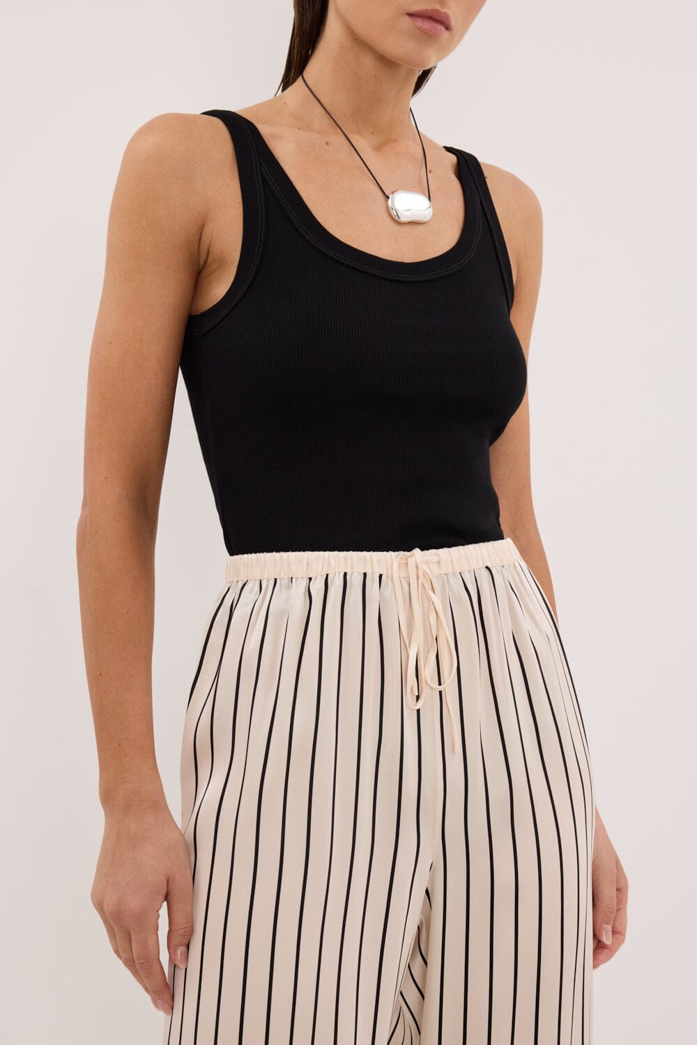 ADRIENNE CREAM STRIPE SILK PANT