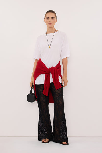 Stas wearing ANYA BLACK LACE PANT
