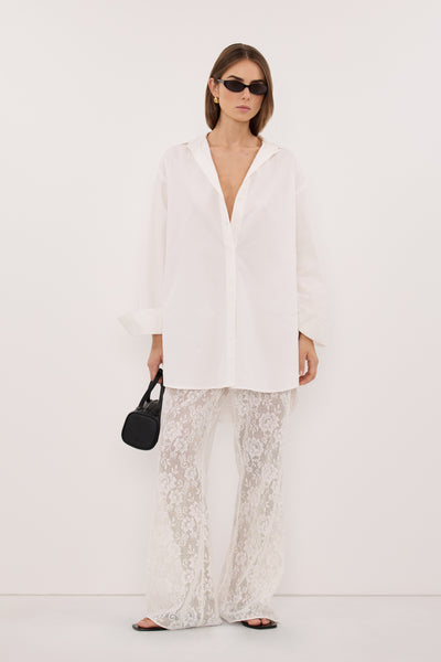 Stas wearing ANYA WHITE LACE PANT