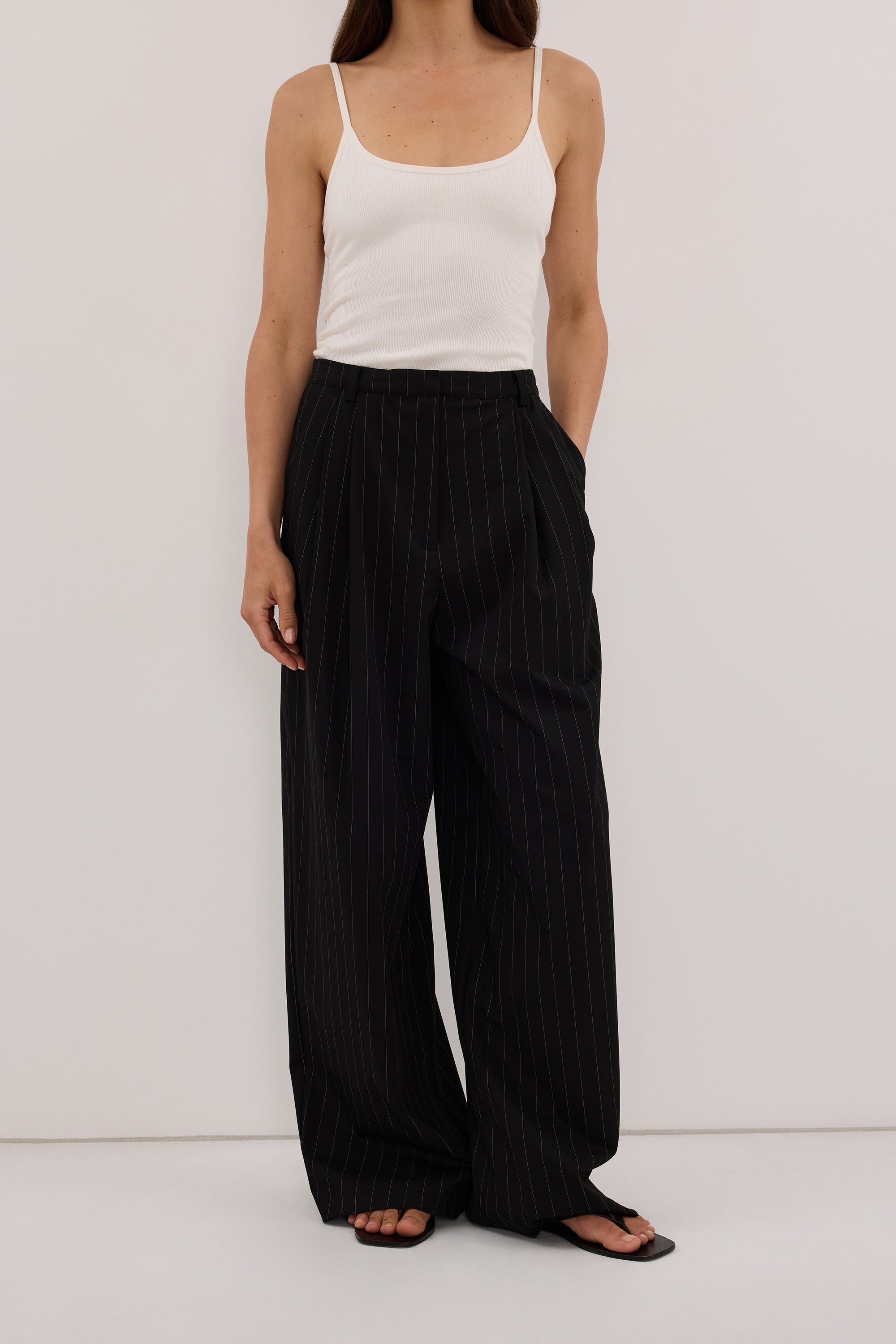 SIAN BLACK STRIPE TAILORED WIDE PANT