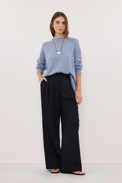 Stas wearing SIAN INK STRIPE TAILORED WIDE PANT