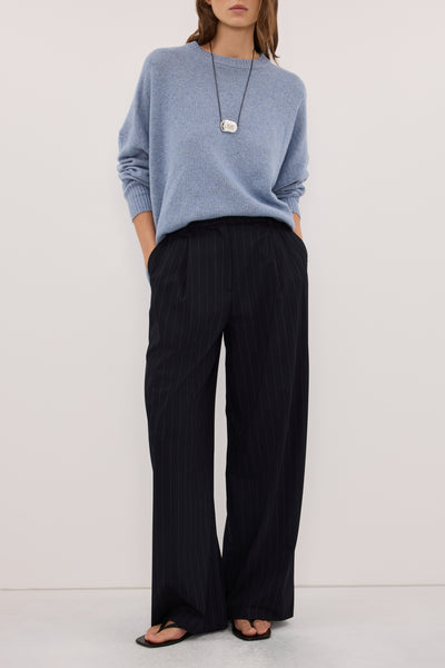 Stas wearing SIAN INK STRIPE TAILORED WIDE PANT