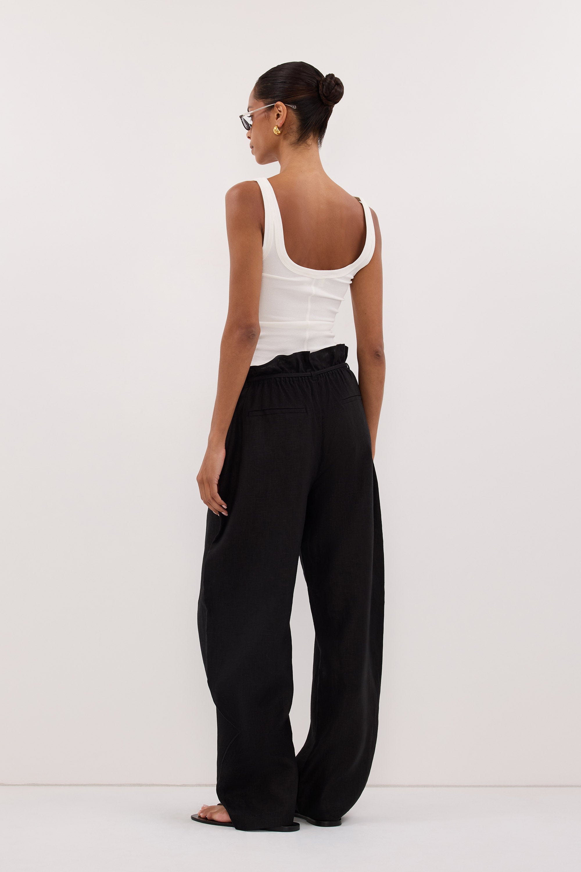 BLAISE BLACK LINEN PAPERBAG PANT