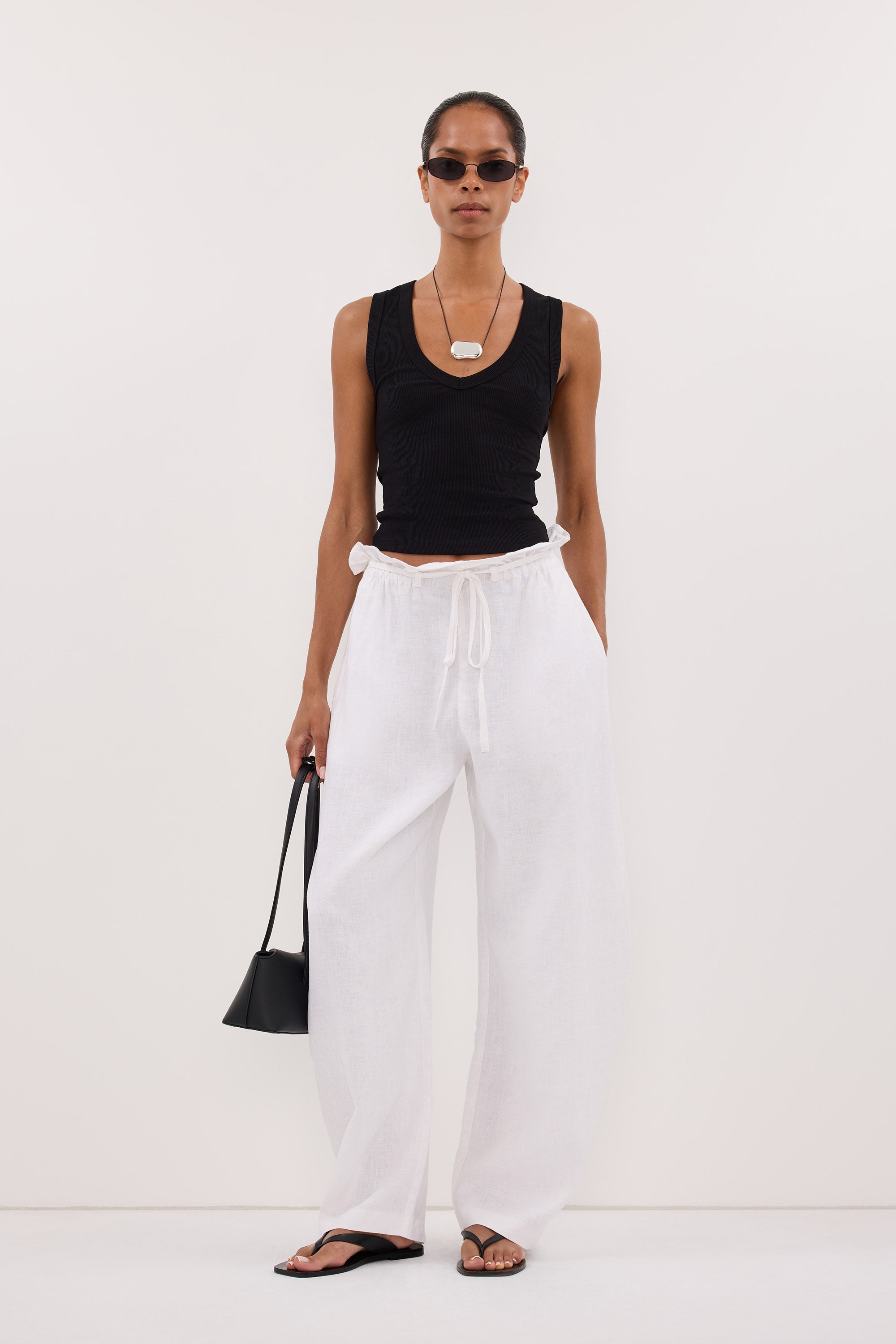 BLAISE WHITE LINEN PAPERBAG PANT