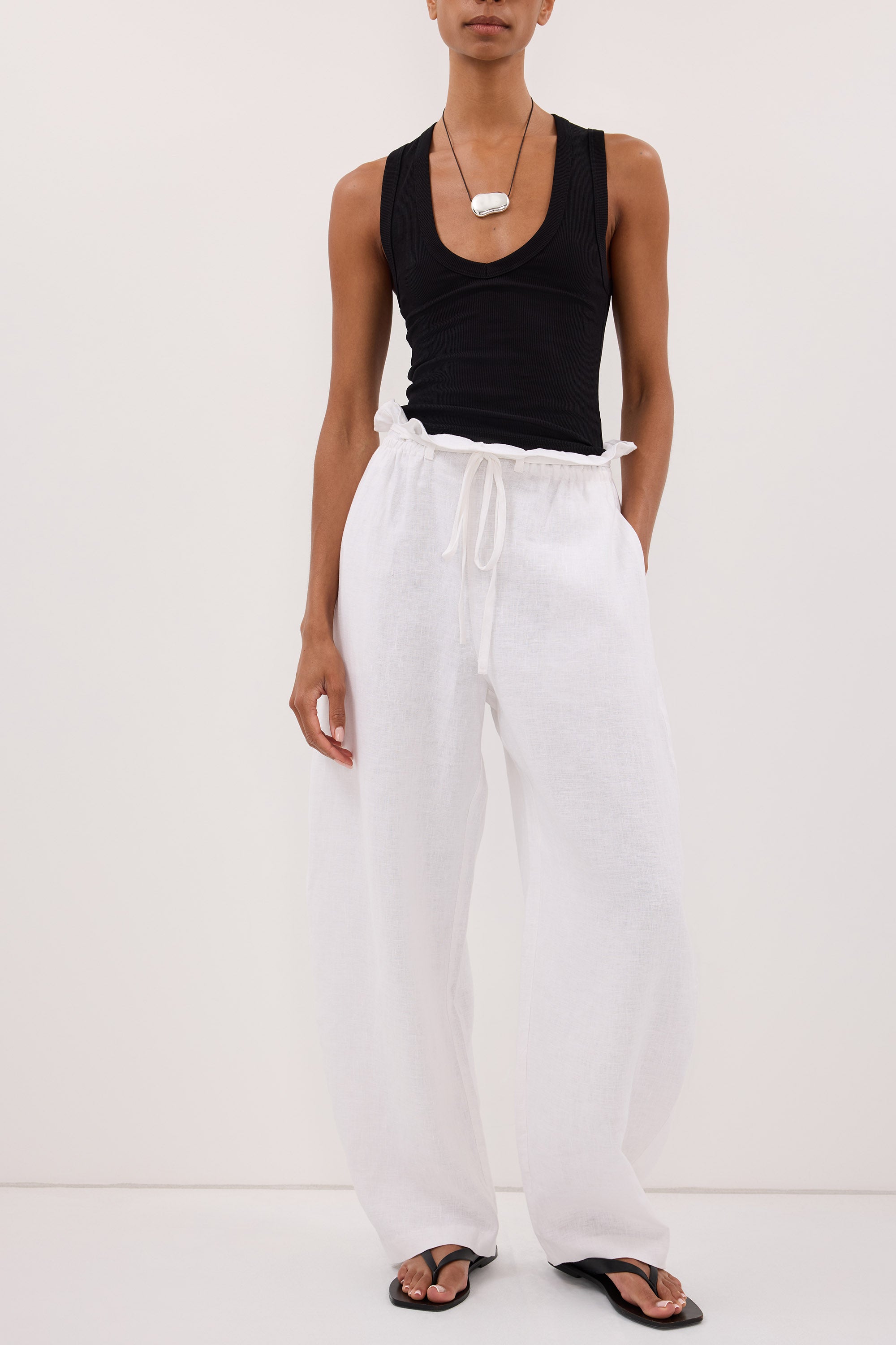BLAISE WHITE LINEN PAPERBAG PANT