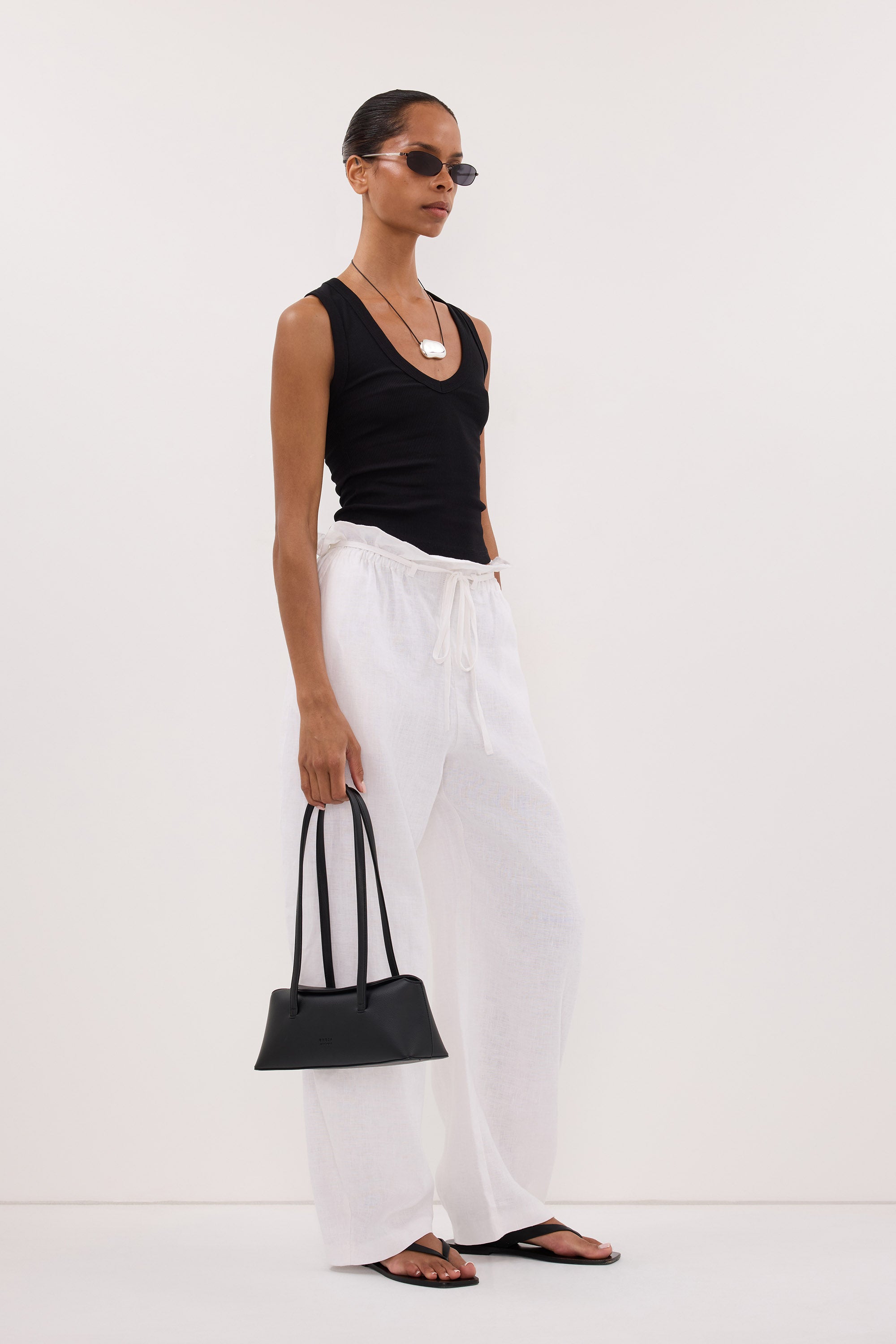 BLAISE WHITE LINEN PAPERBAG PANT