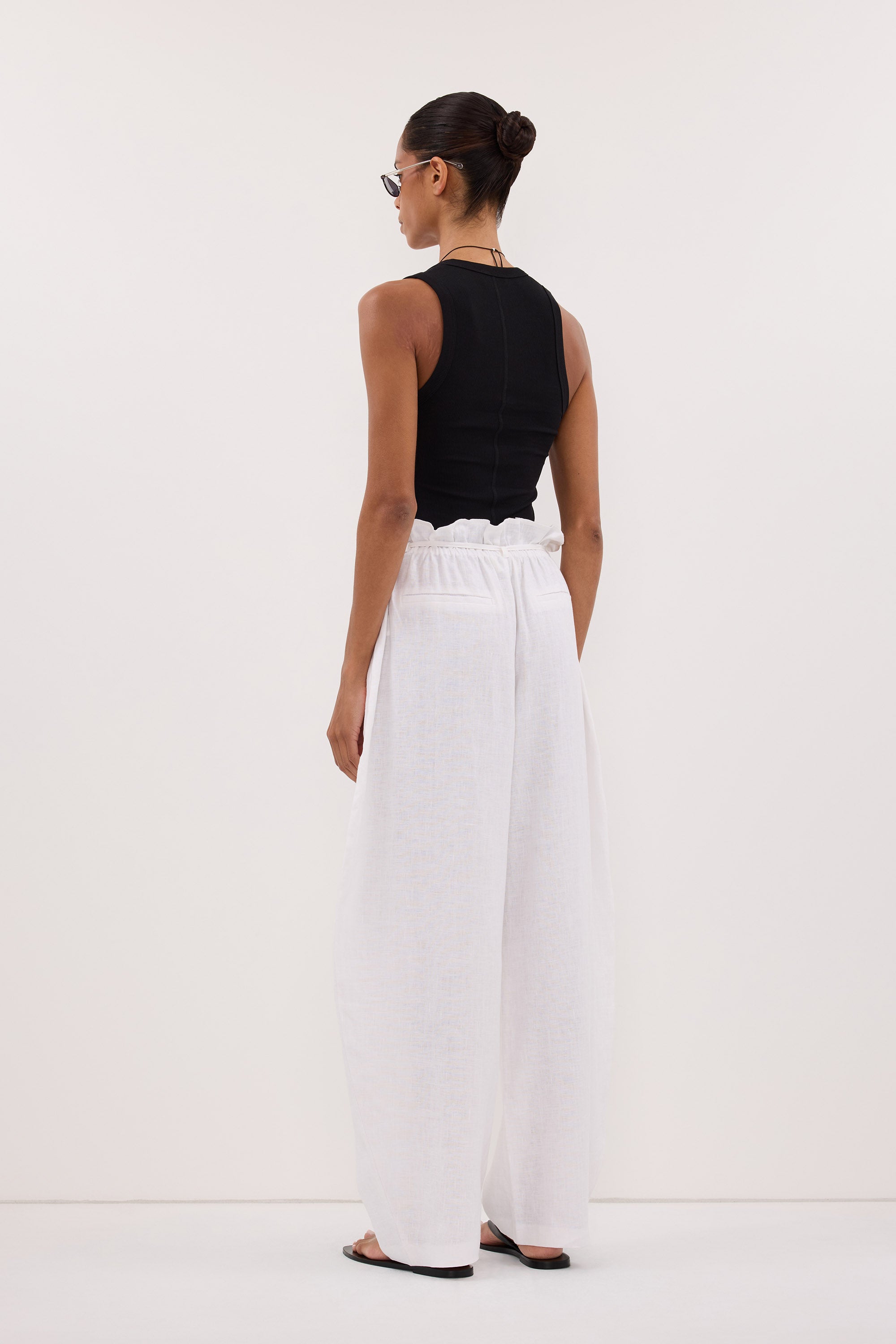 BLAISE WHITE LINEN PAPERBAG PANT
