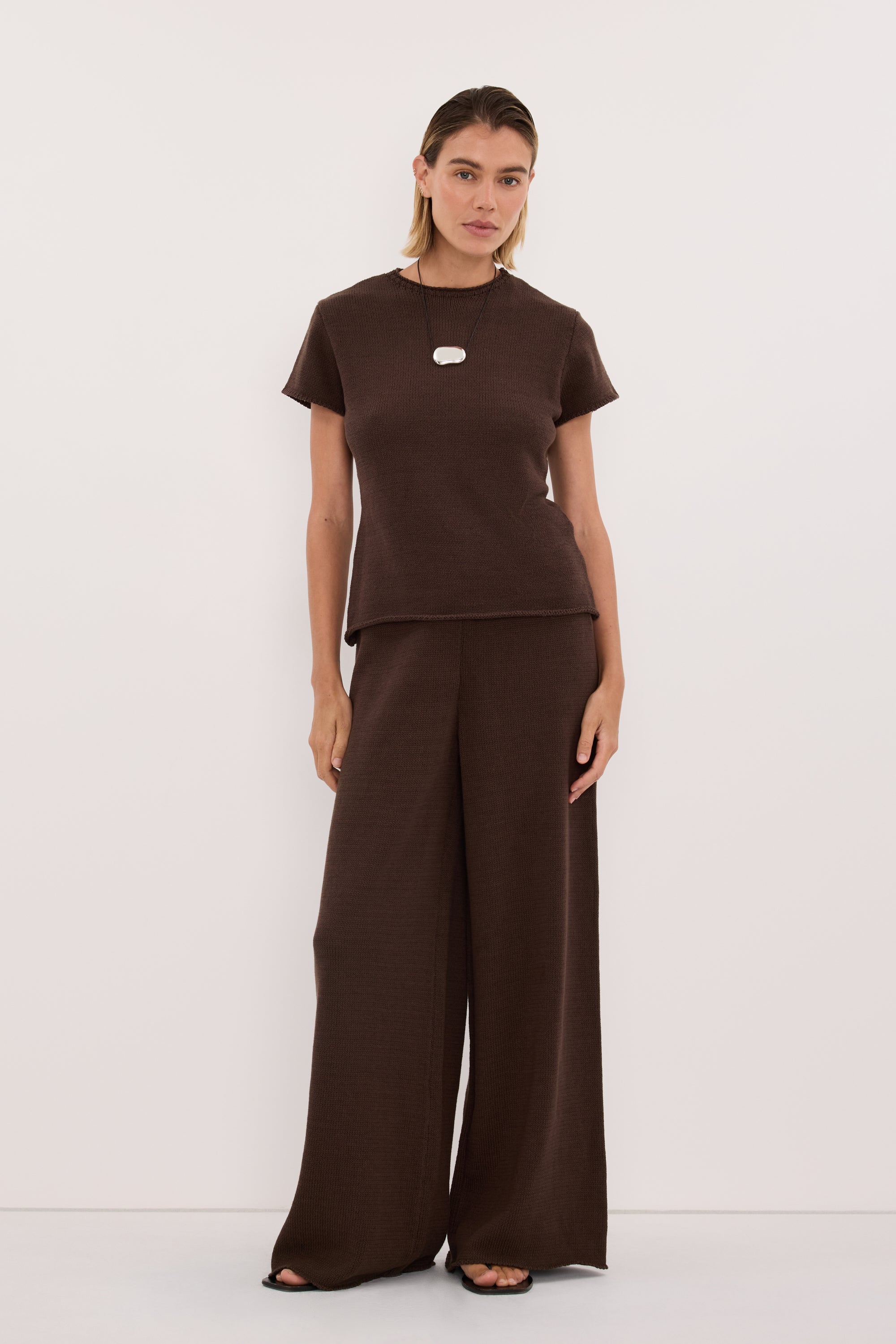 ORIA BURNT CHOC COTTON KNIT PANT