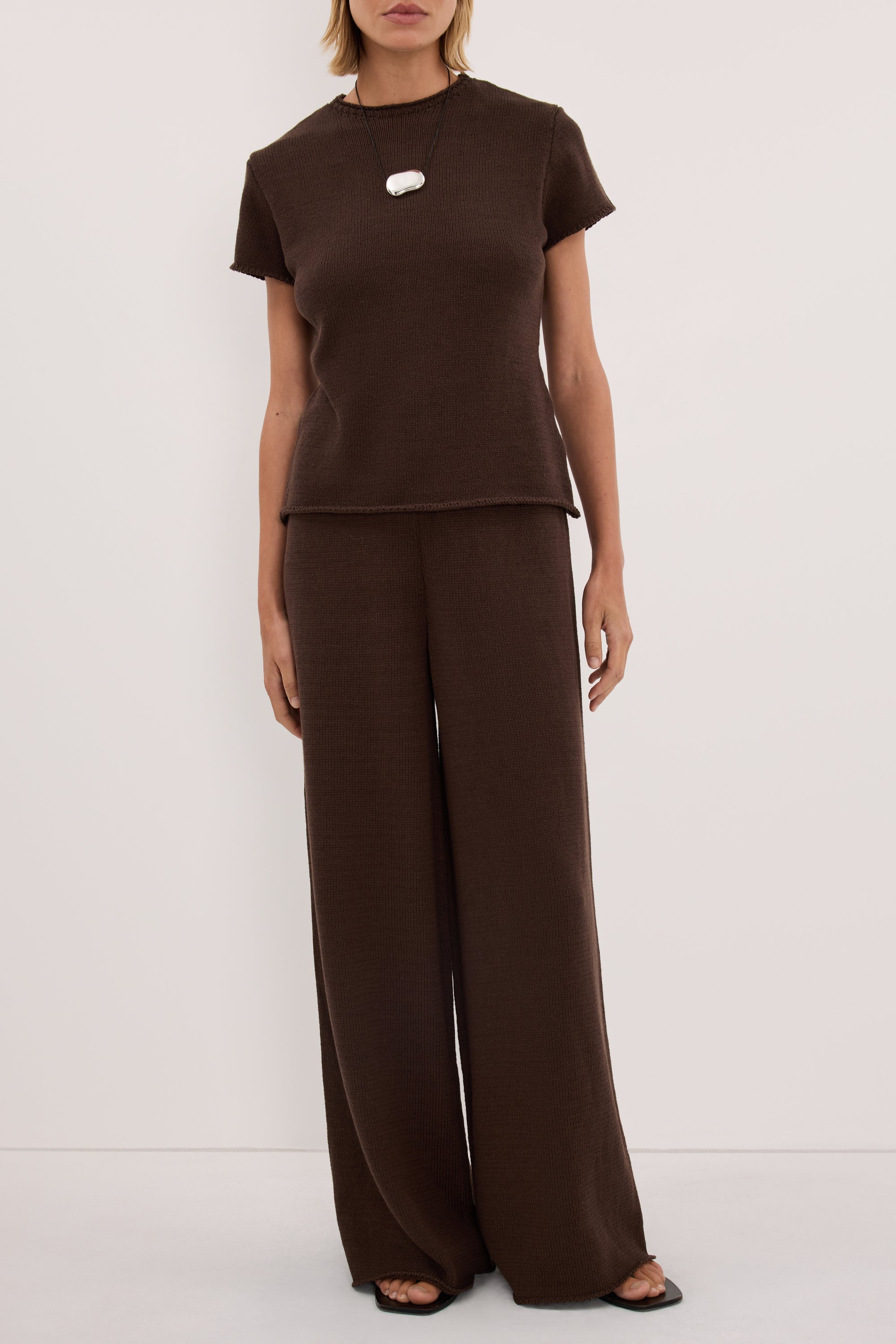 ORIA BURNT CHOC COTTON KNIT PANT