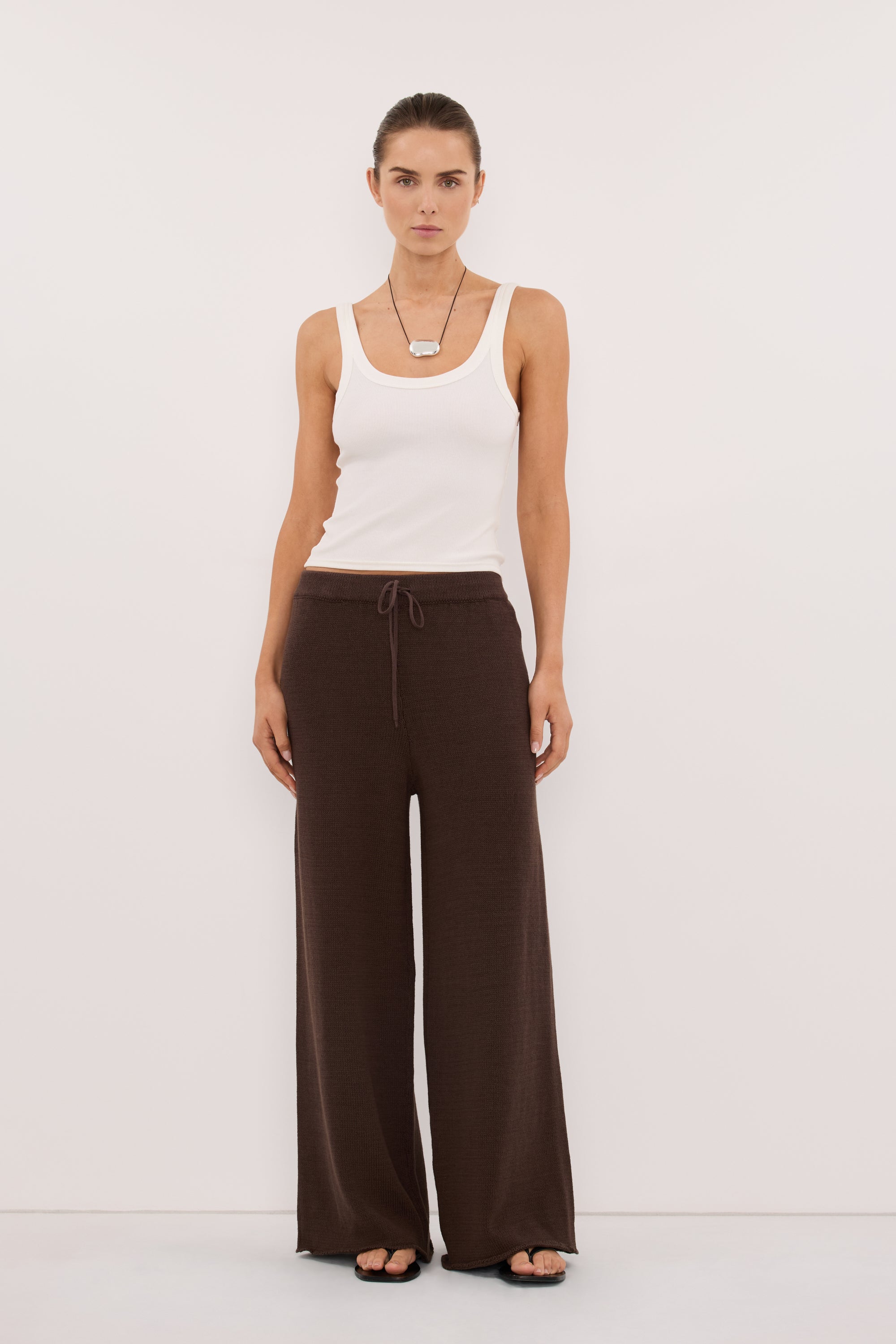 ORIA BURNT CHOC COTTON KNIT PANT