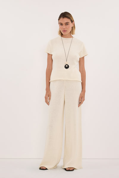 Joanna wearing ORIA NATURAL COTTON KNIT PANT