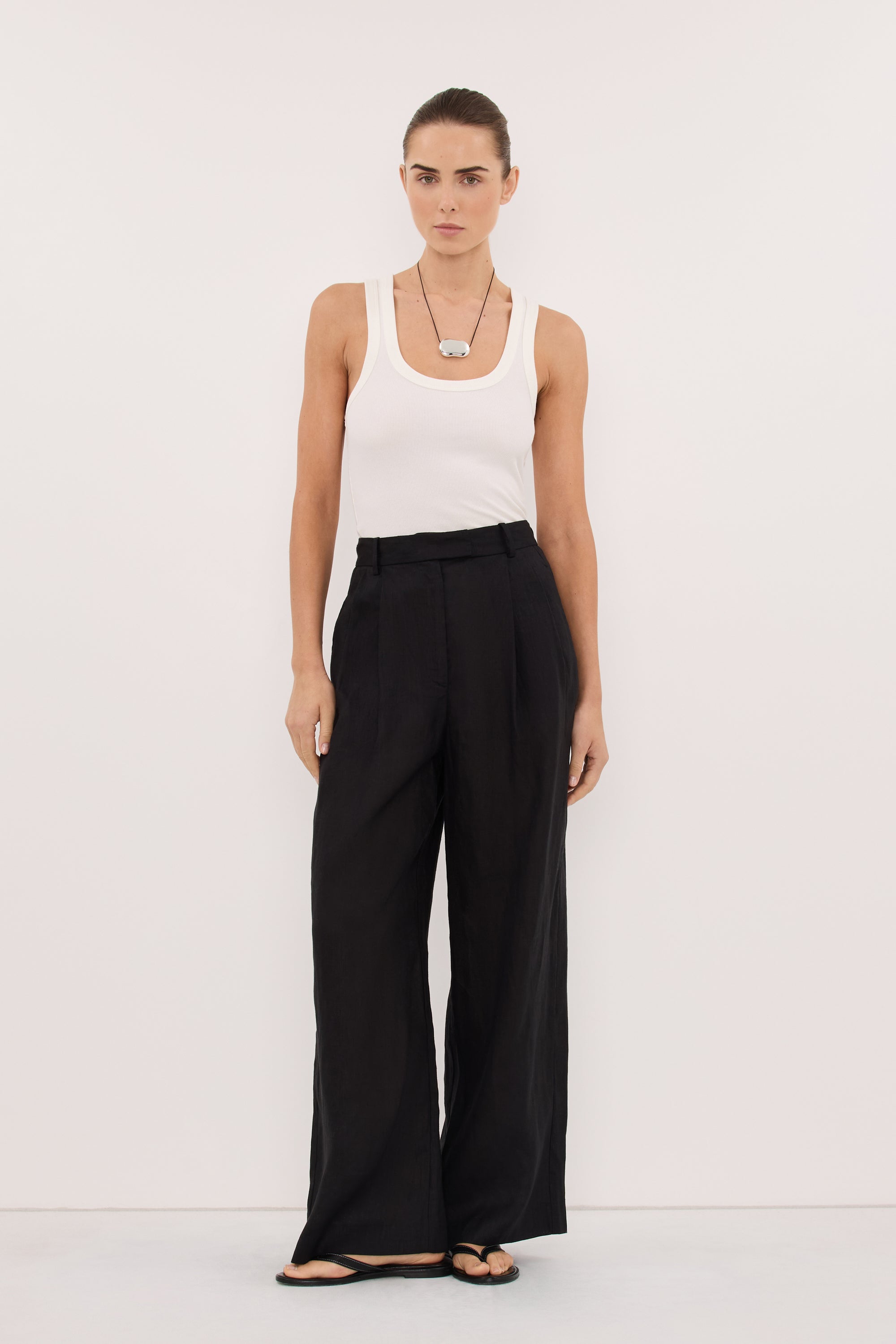 EASTON BLACK WIDE LEG LINEN PANT