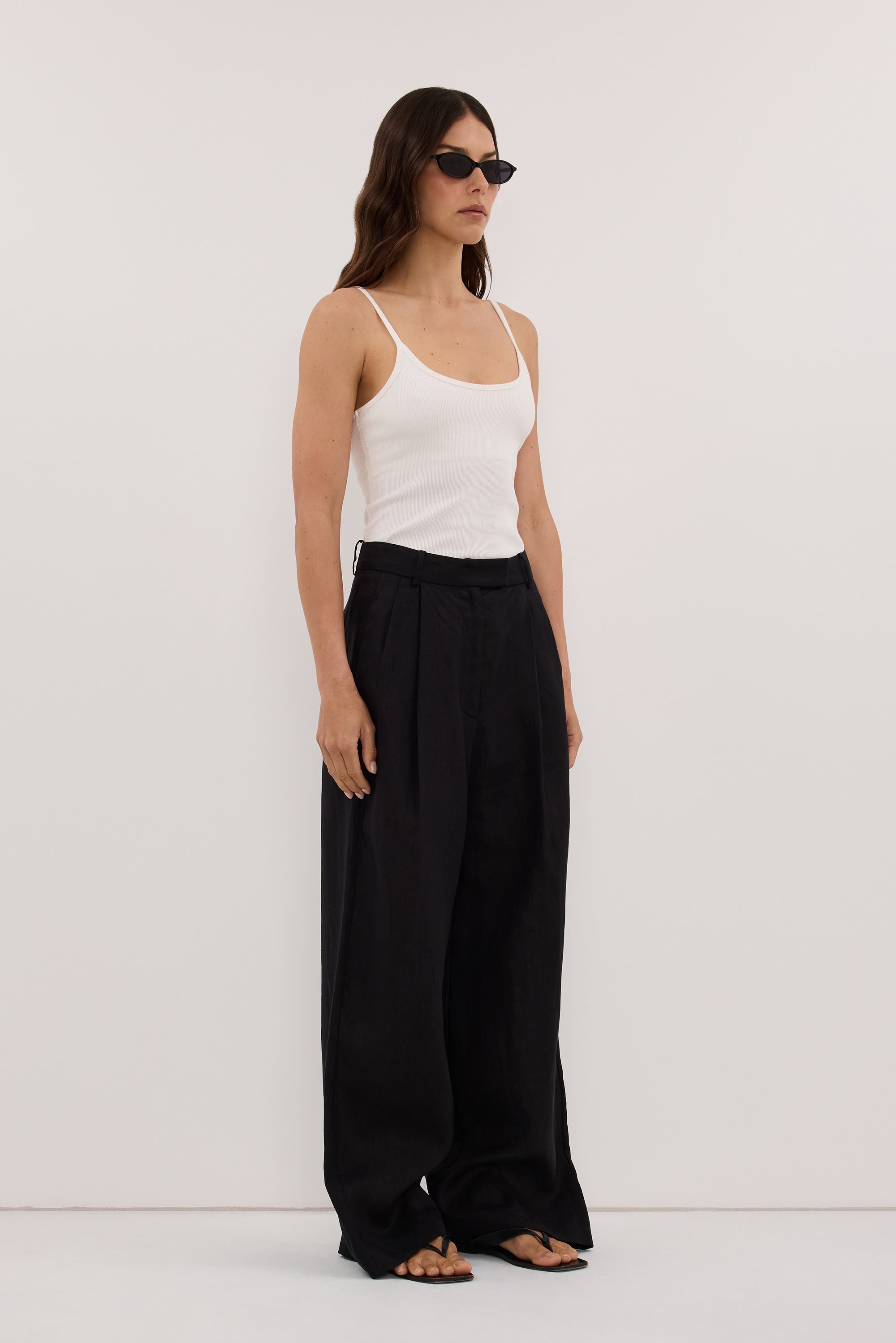 EASTON BLACK WIDE LEG LINEN PANT