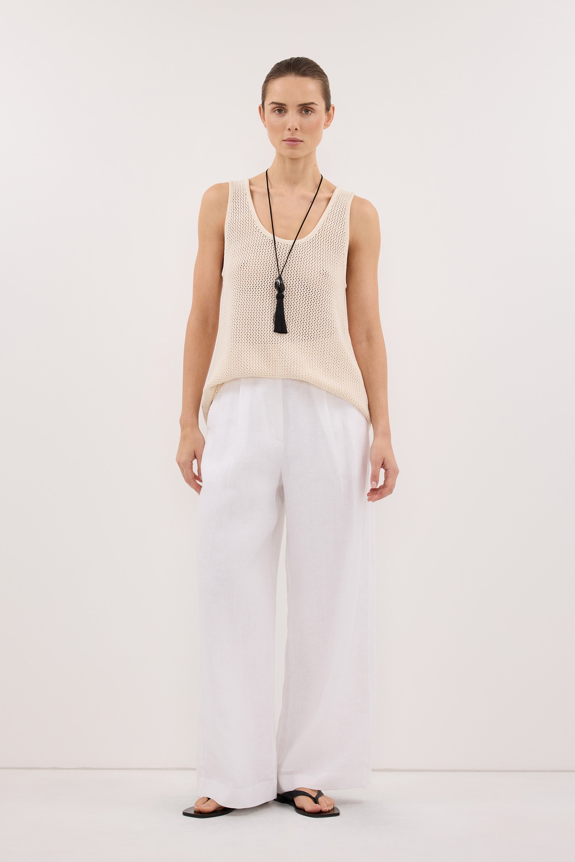 EASTON WHITE WIDE LEG LINEN PANT